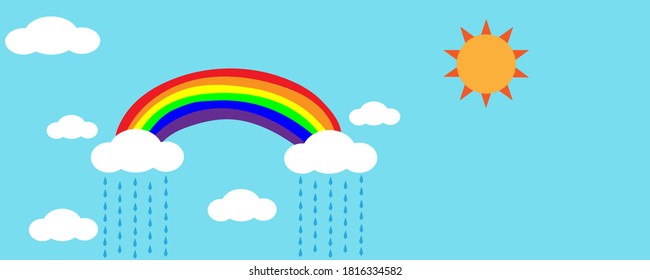 rainbow vector Sun and rain,illustration.