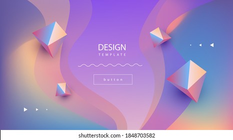 rainbow vector template with 3D polygons and wavy lines