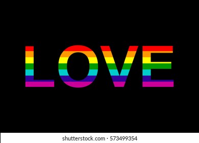 Rainbow vector text "LOVE" in black background.