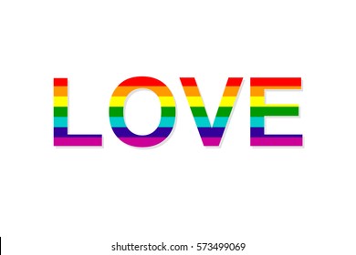 Rainbow vector text "LOVE" in white background.