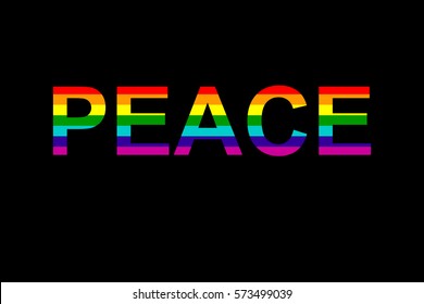 Rainbow vector text "PEACE" in white background.