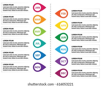 Rainbow vector timeline showing the months of the year with blocks for your text