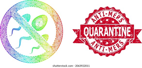 Rainbow vibrant net forbidden sperm, and Anti-Mers Quarantine corroded ribbon seal imitation. Red seal contains Anti-Mers Quarantine text inside ribbon.