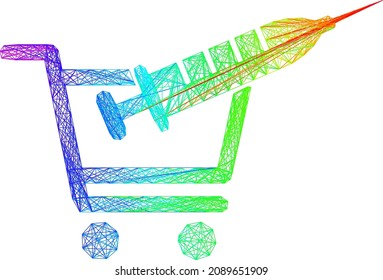 Rainbow vibrant wire frame vaccine shopping. Geometric wire frame flat net based on vaccine shopping icon, generated with crossed lines, with rainbow gradient.