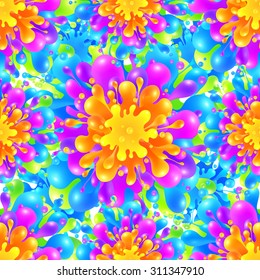 Rainbow vivid color paint splash vector seamless pattern