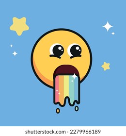 Vómitos De Arcoiris En Emoticon Amarillo
