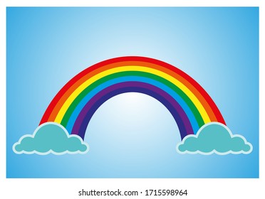 Rainbow wallpaper colorful vector. Clouds and Blue sky background Illustration.