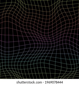 Rainbow warped grid pattern. Seamless vector