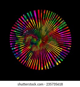 Rainbow watercolor abstract object circle on a black background. Vector