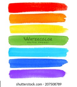 Rainbow Watercolor Brush Smears, vector illustration 