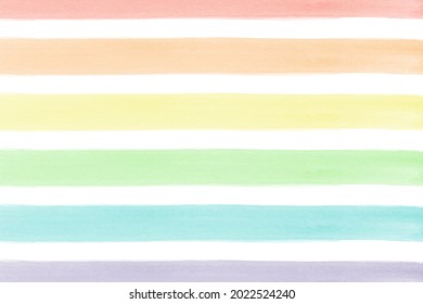 Rainbow Watercolor Brush Stroke Stripes. Abstract Colorful Painted Stripes.