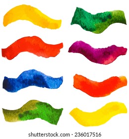 Rainbow watercolor brush strokes collection. Vector banners.