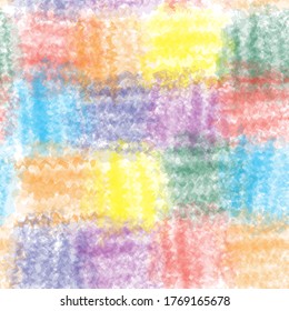 Rainbow watercolor checkered seamless pattern with rough grunge striped zigzag square elements for web design