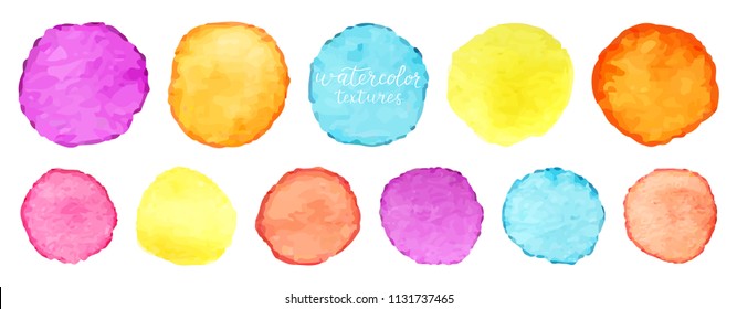 Rainbow watercolor circles set. Vector watercolour circle elements for design. Watercolor circles background. Vector illustration.