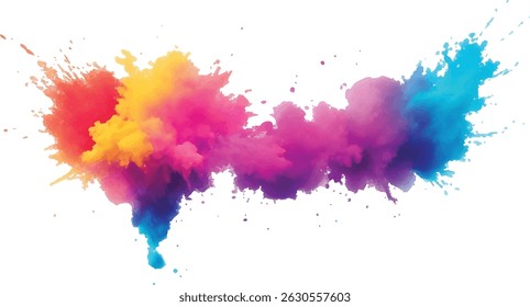 Rainbow Watercolor Explosion: A Bold Combination of Bright Brush Strokes, Splatter, and Stains in Vibrant, Aquarelle Colors, Carefully Set Against a White Background for a Trendy, Contemporary Look"

