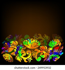 Rainbow watercolor floral abstraction with butterfly. Vector 