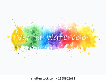 rainbow watercolor hand drawn isolated vector wash spot on white background for text design, web. Eps 10