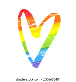 Rainbow watercolor heart. LGBT flag symbol isolated on white background