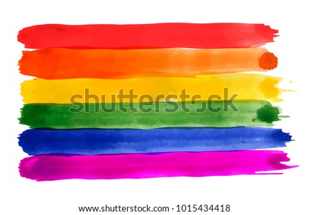 Rainbow. Watercolor imitation. Bright vector illustration isolated on white background. Red, orange, yellow, green, blue, purple textured bands. Set of color grunge brushes. Gay pride LGBT flag. 