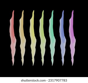 Rainbow watercolor lines on a black background, watercolor strokes of seven colors of the rainbow on a black background. Watercolor abstraction on a black background. Vector illustration. EPS 10
