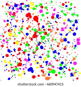 Rainbow watercolor paint splatters and drips on white background, graphic resource for your project. Vector EPS-10 file, transparency used. 