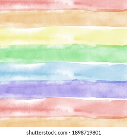Rainbow Watercolor Stain With Stripes Pattern. 