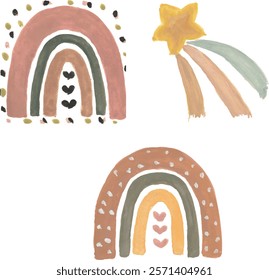 rainbow watercolour nursery hand drawn clipart illustration with isolated white background	