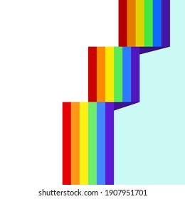 rainbow Waterfall isolated on white and sky blue background, vector design illustration.