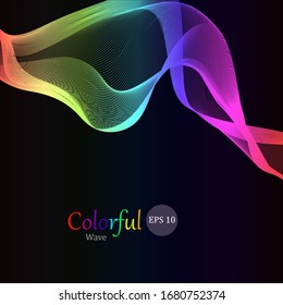 Rainbow wave abstract effect on black background, presentation, flyer, brochure,  electronic music cover background