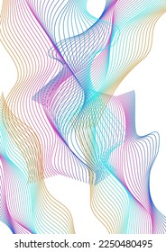 Rainbow Wave Background White Vector. Twisted Banner. Neon Line Amplitude. Ribbon Flow Backdrop. Multicolored Futuristic Contour.