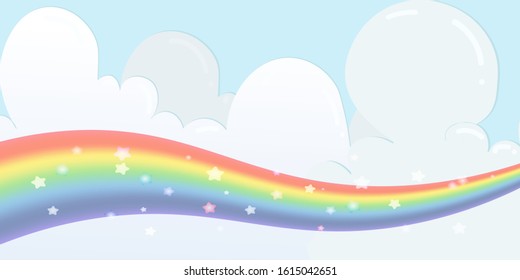 rainbow wave and cloud,star on blue sky background