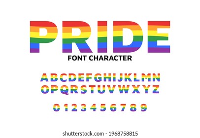 Rainbow wave flag of Pride alphabet scripts graphic colorful LGBT fonts lesbian, gay, and bisexual vector isolated on white background.