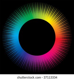 rainbow wave halftone circle background with  black background