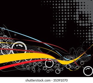 rainbow wave line background with halftone black background