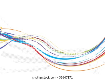 rainbow wave line background with halftone