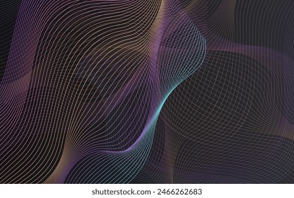 Rainbow Wave Music Vector Black Background. Color Blend Graphic Pattern. Shape Motion Brochure. Neon Wavy Energy Backdrop.
