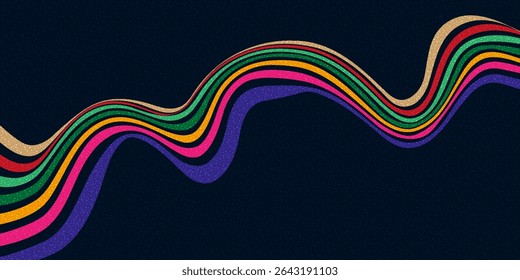  Rainbow Wave on Dark Background. Vector Banner Background for Pride Month