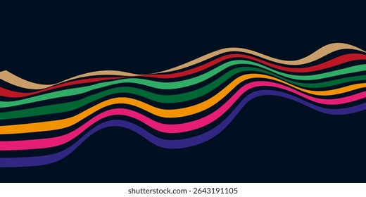  Rainbow Wave on Dark Background. Vector Banner Background for Pride Month