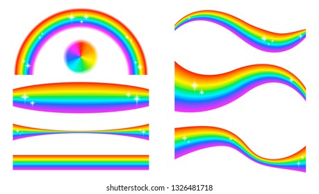 Rainbow wave set. Seven color bright image. Rainbow vector style illustration isolated on white background.