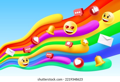 Rainbow wave in the sky social icon, art banner. Vector illustration