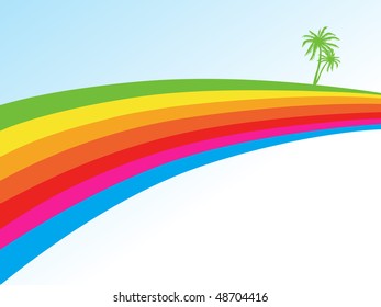 rainbow waves and palm tree on background