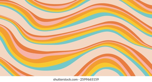 Rainbow Wavy Abstract Backgound. Cool Colorful Playful Texture. Groovy Psychedelic Stripes. Y2k Funny Vector Texture. Pop Art Retro Bg.