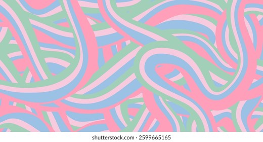 Rainbow Wavy Abstract Backgound. Cool Colorful Playful Texture. Groovy Psychedelic Stripes. Y2k Funny Vector Texture. Pop Art Retro Bg.