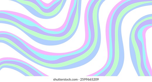 Rainbow Wavy Abstract Backgound. Cool Colorful Playful Texture. Groovy Psychedelic Stripes. Y2k Funny Vector Texture. Pop Art Retro Bg.