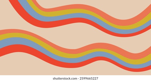 Rainbow Wavy Abstract Backgound. Cool Colorful Playful Texture. Groovy Psychedelic Stripes. Y2k Funny Vector Texture. Pop Art Retro Bg.