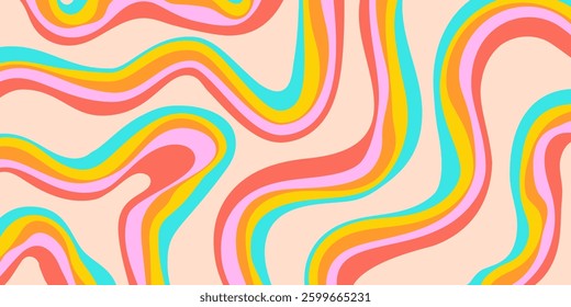 Rainbow Wavy Abstract Backgound. Cool Colorful Playful Texture. Groovy Psychedelic Stripes. Y2k Funny Vector Texture. Pop Art Retro Bg.