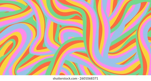 Rainbow Wavy Abstract Backgound. Cool Colorful Playful Texture. Groovy Psychedelic Stripes. Y2k Funny Vector Texture. Pop Art Retro Bg.