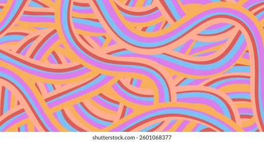 Rainbow Wavy Abstract Backgound. Cool Colorful Playful Texture. Groovy Psychedelic Stripes. Y2k Funny Vector Texture. Pop Art Retro Bg.