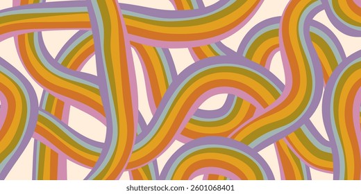 Rainbow Wavy Abstract Backgound. Cool Colorful Playful Texture. Groovy Psychedelic Stripes. Y2k Funny Vector Texture. Pop Art Retro Bg.