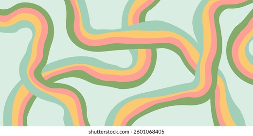 Rainbow Wavy Abstract Backgound. Cool Colorful Playful Texture. Groovy Psychedelic Stripes. Y2k Funny Vector Texture. Pop Art Retro Bg.